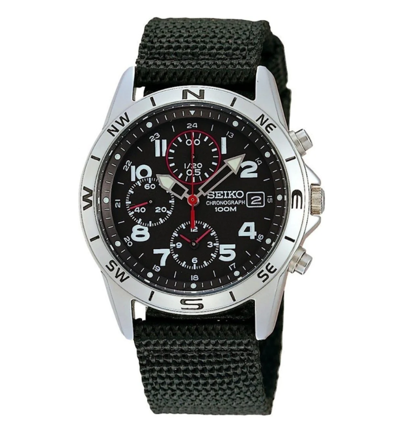 Seiko chronograph black dial men's watch hotsell